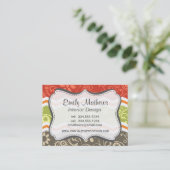 Taupe, rood, groen en Sinaasappel Paisley Chevron Visitekaartje (Staand voorkant)