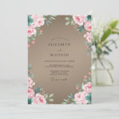 Taupe Roze Blad Bruiloft Kaart (Staand voorkant)
