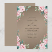 Taupe Roze Blad Bruiloft Kaart (Voorkant / Achterkant)