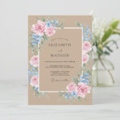 Taupe Roze Bloemblad Bruiloft Kaart (Staand voorkant)