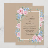 Taupe Roze Bloemblad Bruiloft Kaart (Voorkant / Achterkant)