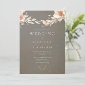 Taupe roze bloemen bruiloft kaart (Staand voorkant)