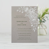 Taupe Roze Bloemen Bruiloft Uitnodiging (Staand voorkant)