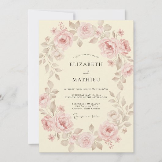 Taupe Roze Blush Bloemblad Bruiloft Kaart (Voorkant)