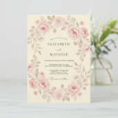 Taupe Roze Blush Bloemblad Bruiloft Kaart (Staand voorkant)