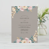 Taupe Roze Blush Ranunculus Eucalyptus Bruiloft Kaart (Staand voorkant)