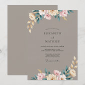 Taupe Roze Blush Ranunculus Eucalyptus Bruiloft Kaart (Voorkant / Achterkant)