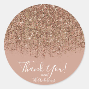 Taupe Roze & Bronzen Gouden Glitter Glam Feest Fav Ronde Sticker