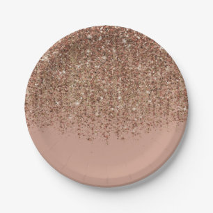 Taupe Roze & Bronzen Gouden Glitter Glam Feest Papieren Bordje