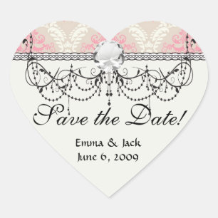 taupe roze en ivoor damast ontwerp patroon hart sticker