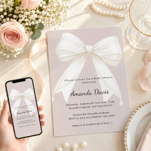 Taupe roze ivoor strik Baby Shower Kaart