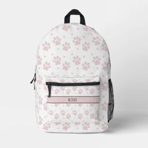 Taupe & Roze Pootafdruk – Persoonlijke Hond Liefhe Bedrukte Rugzak