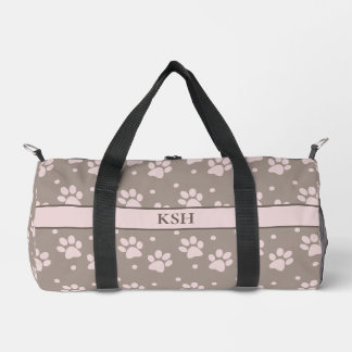 Taupe & Roze Pootafdruk Reistas – Gepersonaliseerd Plunjezak