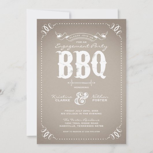 Taupe Rustic Engagement Party BBQ Kaart (Voorkant)