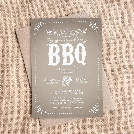 Taupe Rustic Engagement Party BBQ Kaart