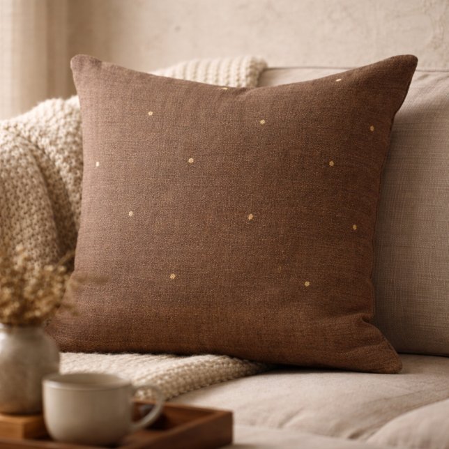 Taupe Rustic Hearth Worpillow Kussen (Dark taupe woven texture print with subtle gold sparks, grounded layers for warm hearth spaces)