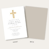 Taupe Script Religieus Kruis Jongen Eerste Communi Kaart