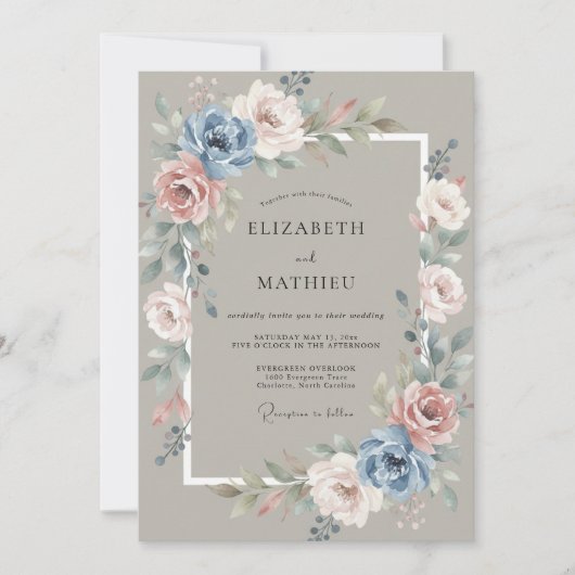 Taupe Serene Vintage Roze Bruiloft Kaart (Voorkant)