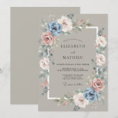 Taupe Serene Vintage Roze Bruiloft Kaart (Voorkant / Achterkant)