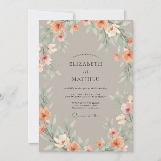 Taupe Serene Watercolor Bruiloft Kaart (Voorkant)