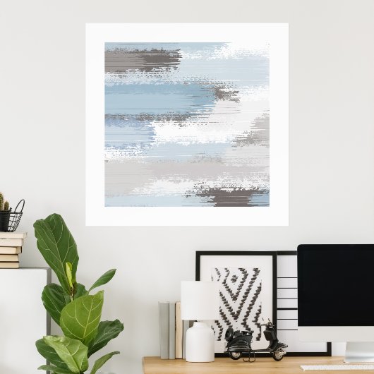 Taupe Slate Blue Abstract Bruskes Poster (Thuiskantoor)
