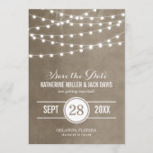 Taupe Slingerlichten Save the Date Aankondiging (Voorkant)
