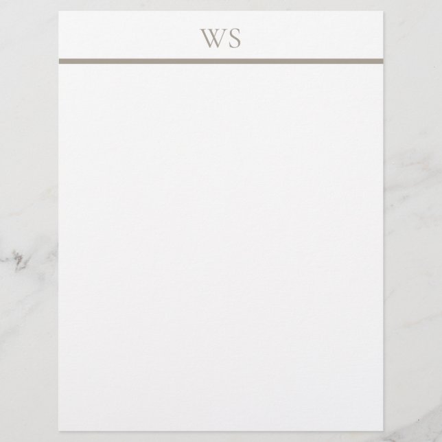 Taupe Staaf Monogram Briefhoofd Briefpapier (Voorkant)