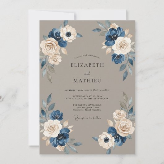 Taupe Stalen Ranunculus Eucalyptus Bruiloft Kaart (Voorkant)