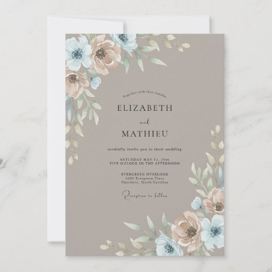 Taupe Stalen Ranunculus Sage Bruiloft Kaart (Voorkant)