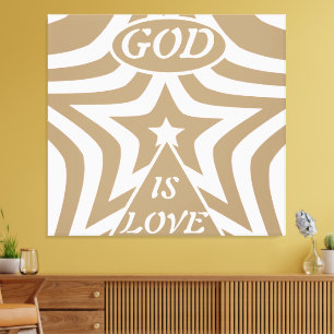 Taupe Star Canvas Print: Neutraal "God Is Love" Afdruk