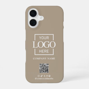 Taupe stijlvol minimalistisch bedrijfslogo & QR-co iPhone 16 Hoesje