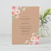 Taupe Stof Pink Blad Eucalyptus Bruiloft Kaart (Staand voorkant)