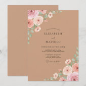 Taupe Stof Pink Blad Eucalyptus Bruiloft Kaart (Voorkant / Achterkant)