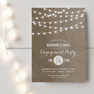 Taupe String Lights Engagement Party Uitnodiging