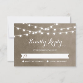 Taupe String Lights Huwelijk RSVP Kaart