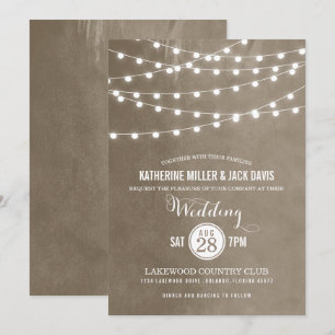 Taupe String Lights Huwelijksuitnodiging Kaart