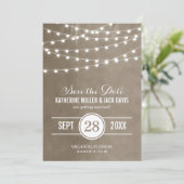 Taupe String Lights Save the Date Aankondiging (Staand voorkant)