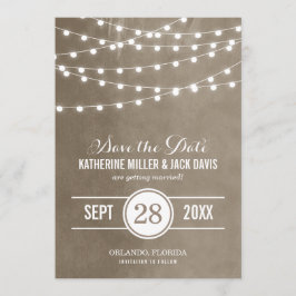Taupe String Lights Save the Date Aankondiging