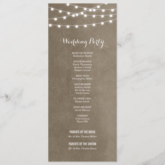 Taupe String Lights Trouwprogramma Programmakaart (Achterkant)