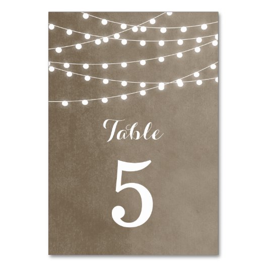 Taupe String Lights Trouwtafel Nummers Kaart (Achterkant)