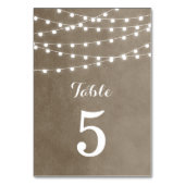 Taupe String Lights Trouwtafel Nummers Kaart (Voorkant)