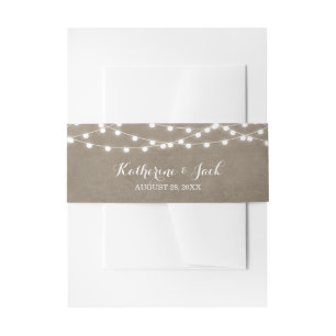 Taupe String Lights Wedding Invitation Belly Band Uitnodigingen Wikkel