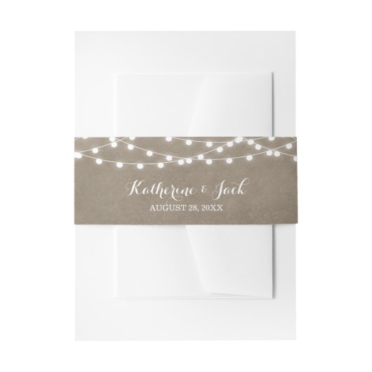 Taupe String Lights Wedding Invitation Belly Band Uitnodigingen Wikkel (Voorkant Voorbeeld)