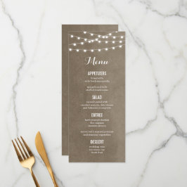 Taupe String Lights Wedding Menu Kaart