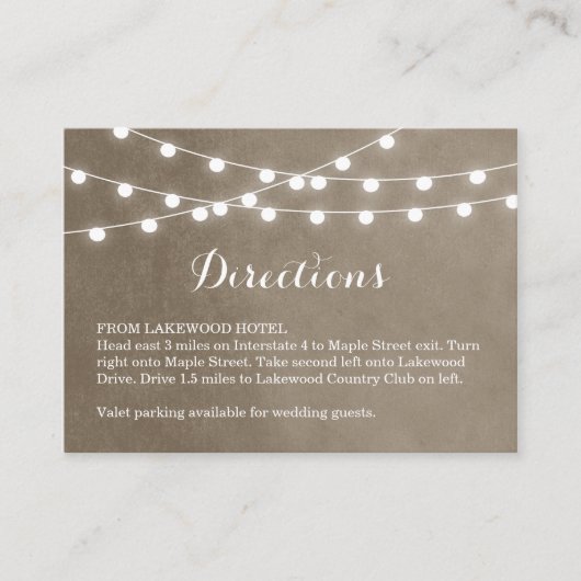 Taupe String Lights Wedding Routebeschrijving Invo Informatiekaartje (Voorkant)