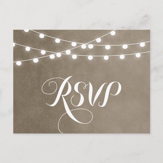 Taupe String Lights Wedding RSVP Briefkaart (Voorkant)