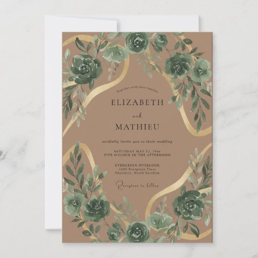 Taupe Succulente Eucalyptus Bruiloft Kaart (Voorkant)