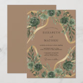Taupe Succulente Eucalyptus Bruiloft Kaart (Voorkant / Achterkant)