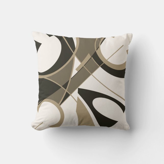 Taupe Tan Black op Off-White Diagonal Art Abstract Kussen (Voorkant)