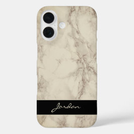 Taupe Tan gepolijst marmeren steen met naam iPhone 16 Hoesje